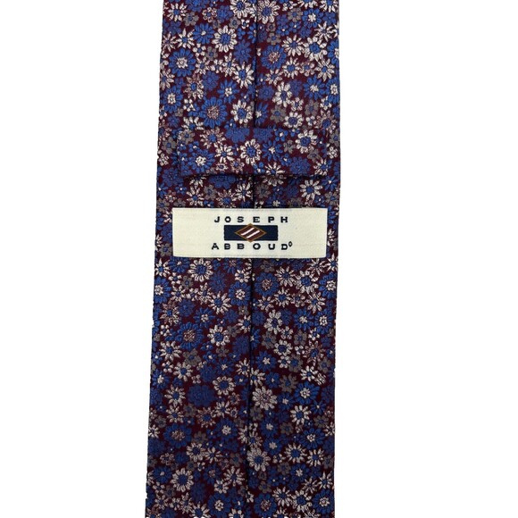 Joseph Abboud 100% Silk Tie Blue  Burgundy Floral Pattern‎  59.75” x 3” - Picture 6 of 7